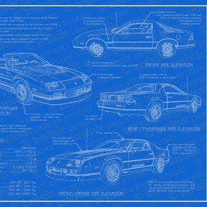 1987 Chevrolet Camaro blueprint poster 18&quot;x24&quot; (JPEG image file)