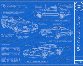 1987 Chevrolet Camaro blueprint poster 18"x24" (JPEG image file)