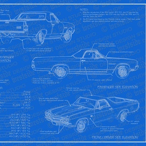1970 Chevrolet El Camino blueprint poster 18&quot;x24&quot; (Digital image file)