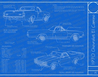 1970 Chevrolet El Camino blueprint poster 18"x24" (Digital image file)