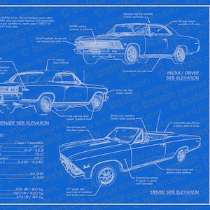 1966 Chevrolet Chevelle SS blueprint poster 18&quot;x24&quot; (JPEG image file)