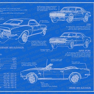 1968 Chevrolet Camaro blueprint poster 18&quot;x24&quot; (JPEG image file)