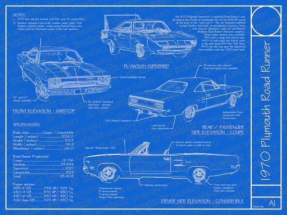 1970 Plymouth Road Runner Blueprint Poster 18