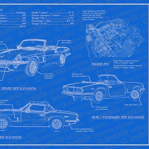 1974 Triumph Spitfire blueprint poster 18&quot;x24&quot; (Digital image file)