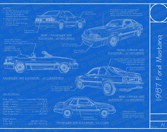 1987 Ford Mustang blueprint poster 18"x24" (Digital image file)