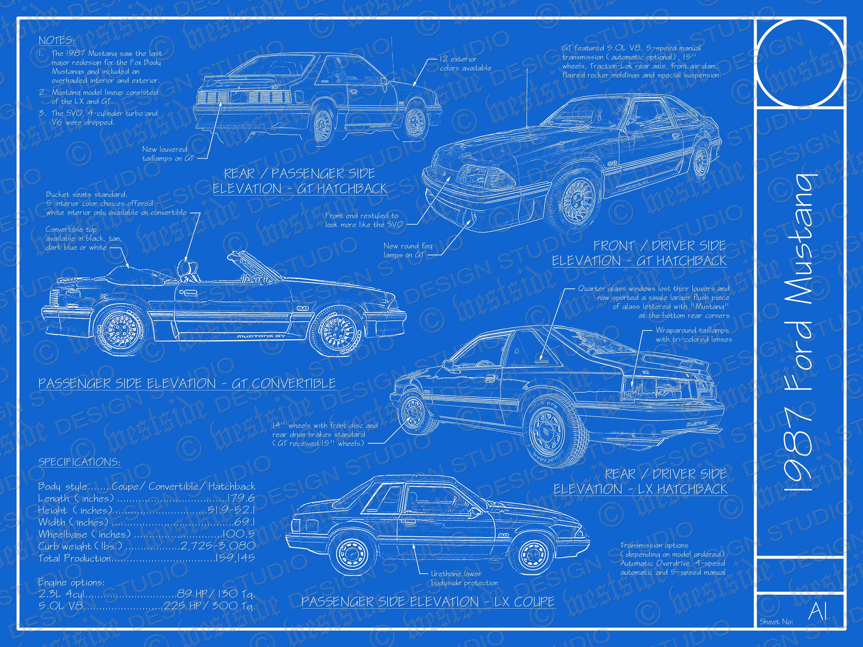 1987 Ford Mustang Blueprint Poster 18