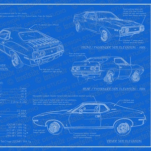 1974 AMC Javelin blueprint poster 18&quot;x24&quot; (Digital image file)