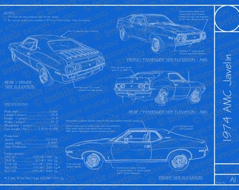 1974 AMC Javelin blueprint poster 18"x24" (Digital image file)