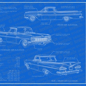 1959 Chevrolet El Camino blueprint poster 18&quot;x24&quot; (Digital image file)