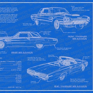 1965 Ford Thunderbird blueprint poster 18&quot;x24&quot; (Digital image file)
