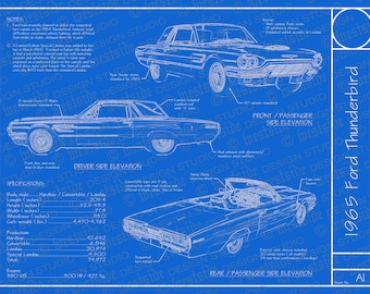 1965 Ford Thunderbird blueprint poster 18"x24" (Digital image file)