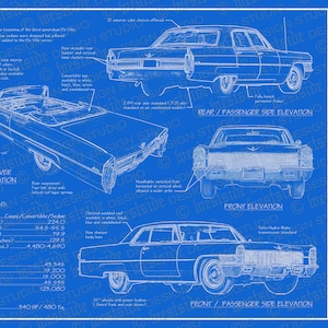 1965 Cadillac De Ville blueprint poster 18&quot;x24&quot; (Digital image file)