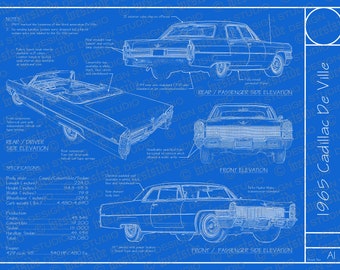1965 Cadillac De Ville blueprint poster 18"x24" (Digital image file)