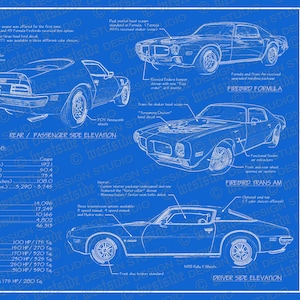 1973 Pontiac Firebird / Trans Am blueprint poster 18&quot;x24&quot; (Digital image file)