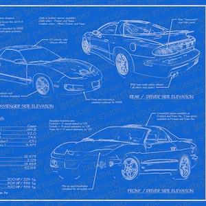 1998 Pontiac Firebird / Trans Am blueprint poster 18&quot;x24&quot; (Digital image file)