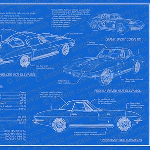 1963 Chevrolet Corvette blueprint poster 18&quot;x24&quot; (JPEG image file)