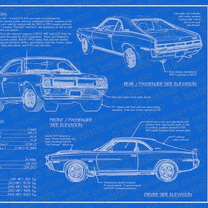 1970 AMC Javelin blueprint poster 18&quot;x24&quot; (Digital image file)