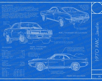 1970 AMC Javelin blueprint poster 18"x24" (Digital image file)