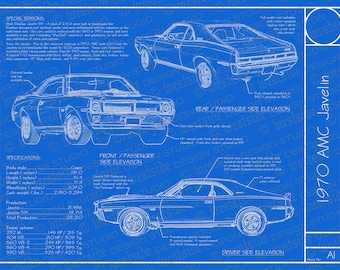 1970 AMC Javelin blueprint poster 18"x24" (Digital image file)