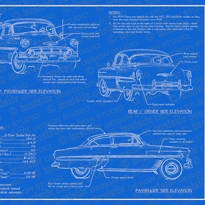 1953 Chevrolet 2-door / 4-door Bel Air blueprint poster 18&quot;x24&quot; (Digital image file)