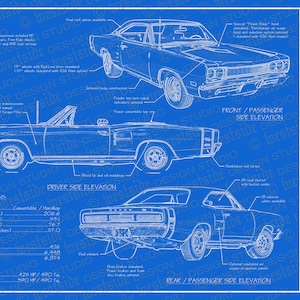 1969 Dodge Coronet R/T blueprint poster 18&quot;x24&quot; (Digital image file)