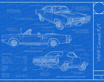 1969 Dodge Coronet R/T blueprint poster 18"x24" (Digital image file)