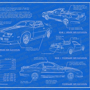 1992 Chevrolet Camaro blueprint poster 18&quot;x24&quot; (JPEG image file)