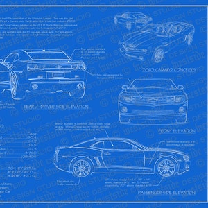 2010 Chevrolet Camaro blueprint poster 18&quot;x24&quot; (JPEG image file)