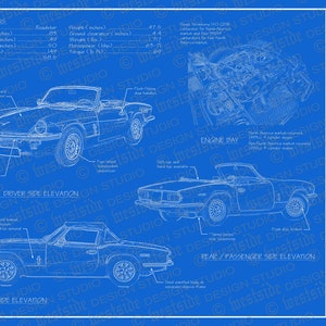 1974 Triumph Spitfire blueprint poster 18&quot;x24&quot; (Digital image file)