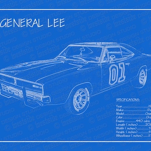1969 Dodge Charger - General Lee blueprint 8"x10" (JPEG image file)