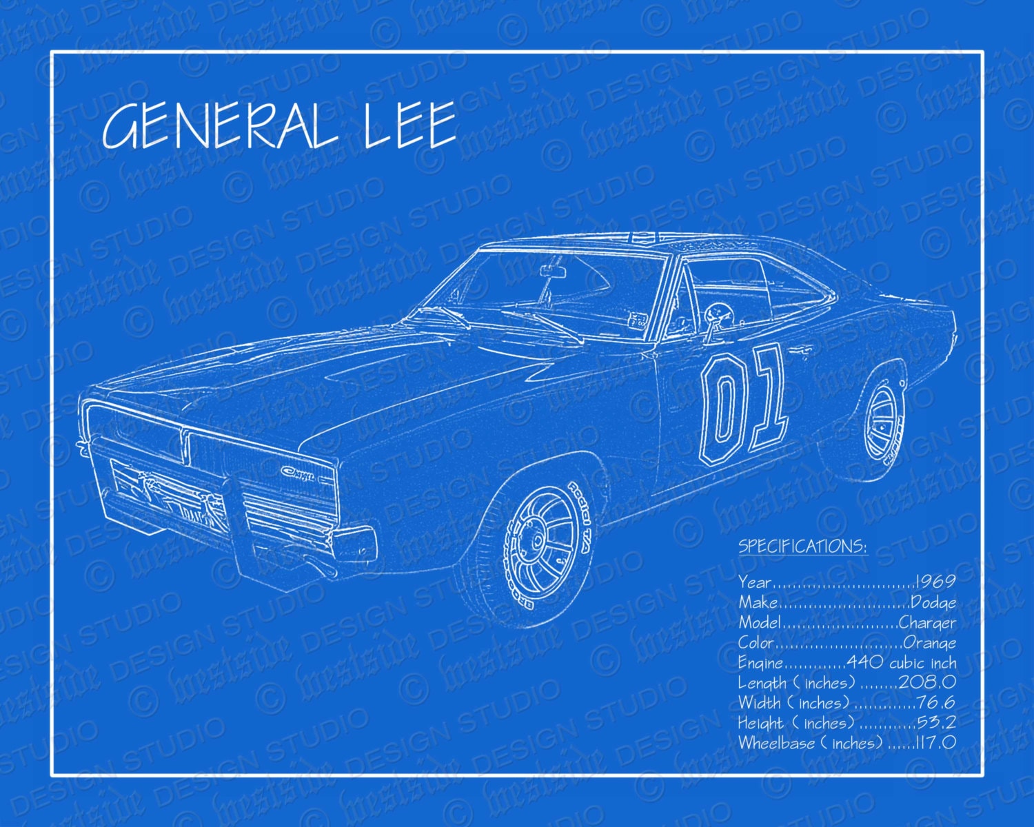 1969 Dodge Charger General Lee Blueprint 8x10 - Etsy