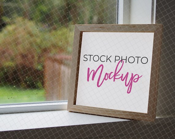 Natural Wood Frame Wood Sign Mockup In Window N1 Natural Wood Frame Wood Sign Mockup In Window N1