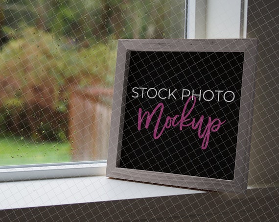Black Wood Sign With Gray Frame Mockup In Window