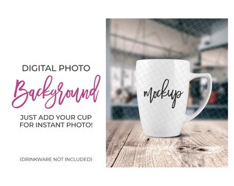 Download Free JPEG Mockup Digital Backdrop Photo of Office with Column and Hanging Lights | Digital Backdrop for Drinkware Mockups PSD Template