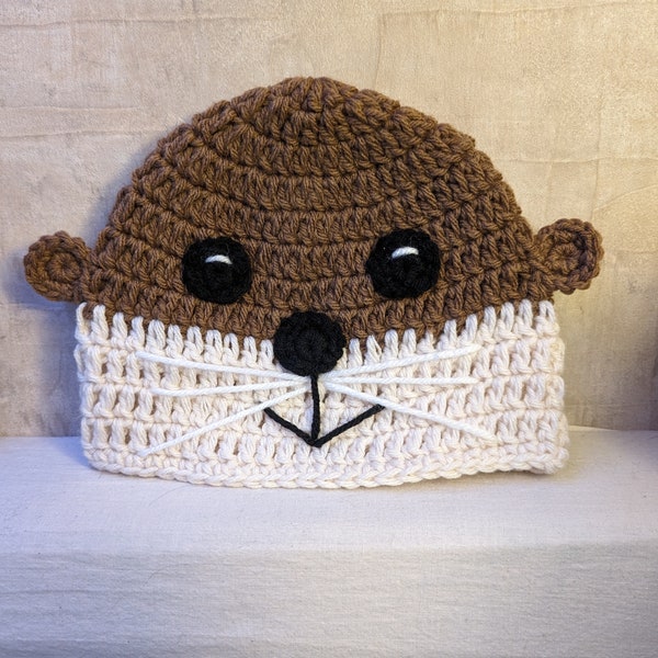 Crochet Otter Hat with Attached Whiskers