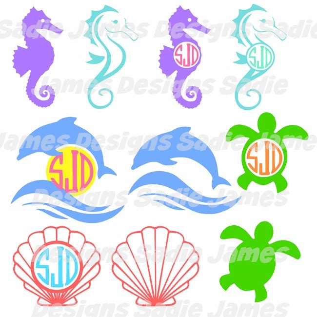 Download Sea Animals Monogram Svg And Silhouette Studio Cutting File Etsy