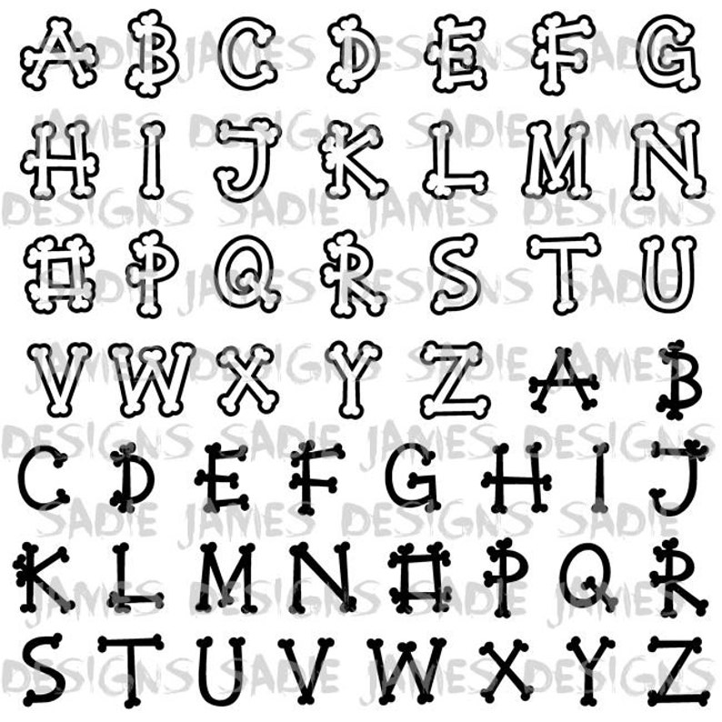 Bone Alphabet SVG and Silhouette Studio Cutting File Instant Etsy