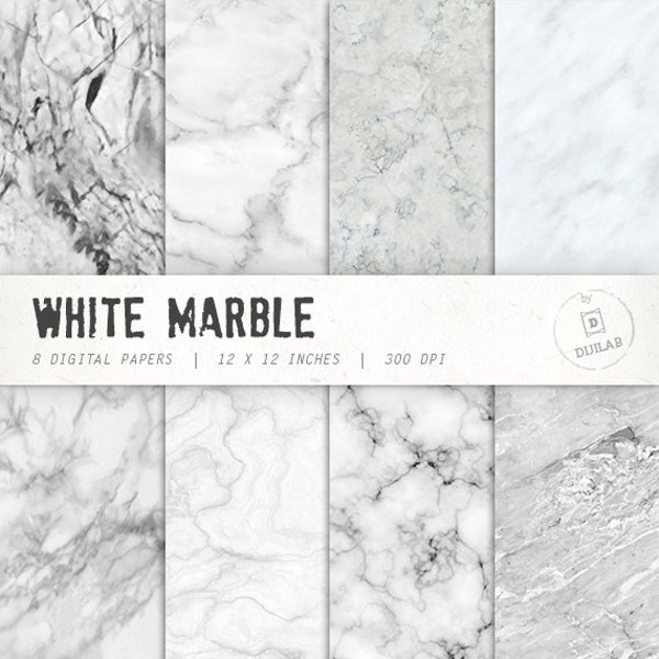 Marble digital paper in white color with various marble pattern, marble backgrounds and  marble texture