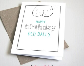 Happy Birthday Old Balls CARD / Funny / Birthday Card / Adult / Teal and Grey / 5x7 Folded Card – Printable DIY, Instant Download