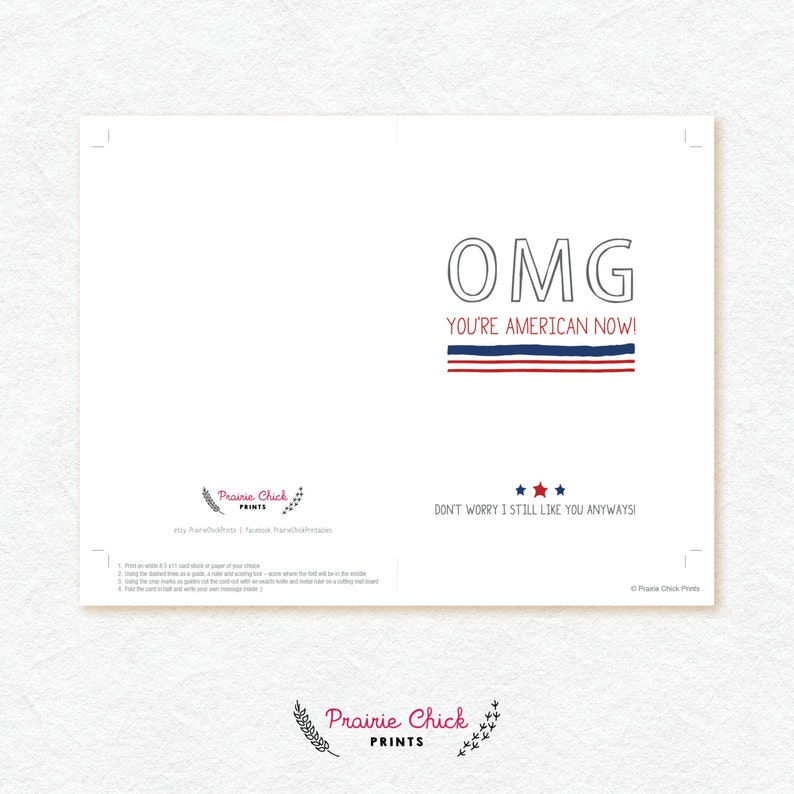 OMG You\u2019re American Now Greeting CARD Congrats Citizenship red Instant Download white and blue 5x7 Folded Card \u2013 Printable DIY