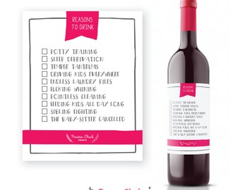 Mommy reason to drink wine label / Funny / Mother / Pink & Grey / 4x5 label – Printable, instant downloa