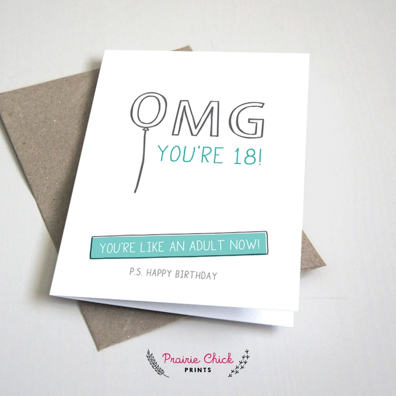 omg youre 18 card funny birthday card adult teal