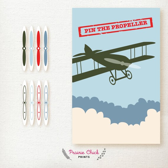 Boys Birthday PARTY game / Birthday / Aviation Theme / Blue, Green and Red / Pin the Propeller / 11x17 – Printable DIY, Instant Download