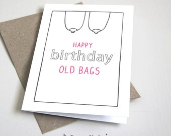Happy Birthday Old Bags CARD / Funny / Birthday Card / Adult / Pinkl and Grey / 5x7 Folded Card – Printable DIY, Instant Download