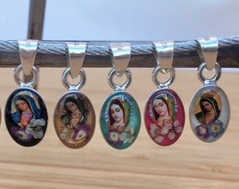 Pet Amulet || Virgin Mary || Dog Collar Charm || Pet Charm || Mexican Folk Art || Real Dried Flowers || Casting Resin || Sterling Silver