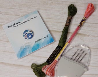 Magnetic Needle Minder – Liberty Fabric Covered Button, Cross Stitch Needle Holder, Sewing Accessory Gift