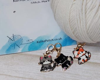 Set 3 Cat Knitting Stitch Markers Cute Cat Progress Keepers, Crochet Stitch Markers, Knitting Accessories, Gift for Knitters, Cat Lover Gift