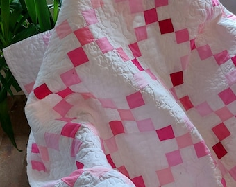 Handmade Quilt – Patchwork Crib Blanket, Cot Quilt, Nursery Decor, Quilted Play Mat, Baby Shower Gift, Lap Quilt Pink Irish Chain