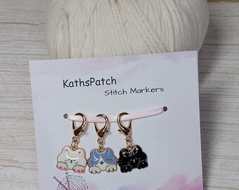 Set 3 Cat Knitting Stitch Markers Cute Cat Progress Keepers, Crochet Stitch Markers, Knitting Accessories, Gift for Knitters, Cat Lover Gift