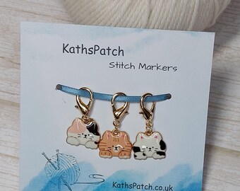 Set 3 Cat Knitting Stitch Markers Cute Cat Progress Keepers, Crochet Stitch Markers, Knitting Accessories, Gift for Knitters, Cat Lover Gift